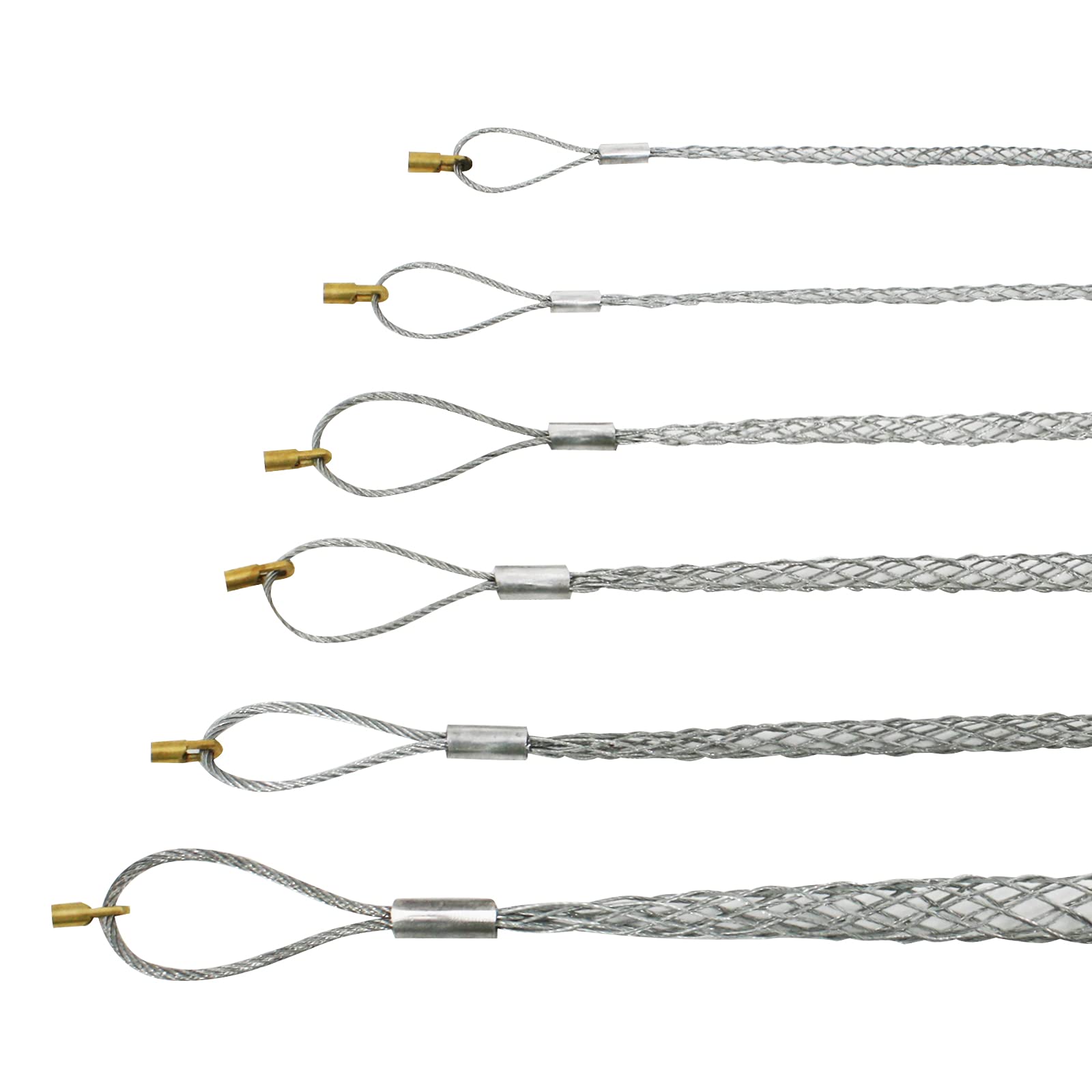 IRSCorp Cable Pulling Grip Sock Flexible Eye Mesh Rope Cable Sock Kit Galvanizing Steel Antislip Pipe Cable Wire Pulling Grips Lassos 6 Set 4-21mm