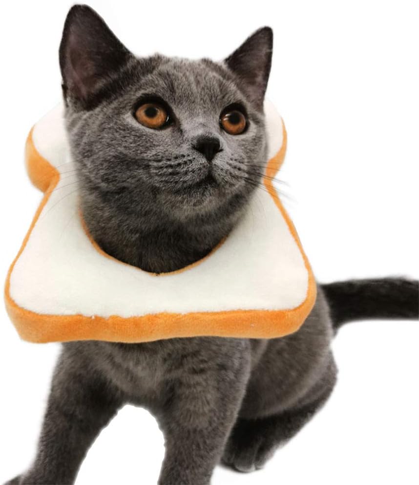 Soft Bread Slice Elizabeth Pet Recovery Cone for Cats Small Dogs, Cute Bread-Shaped Collar, Protective Neck Cone, Cartoon Costume for Pet Show Cosplay, Toast Cat Headdress Headgear