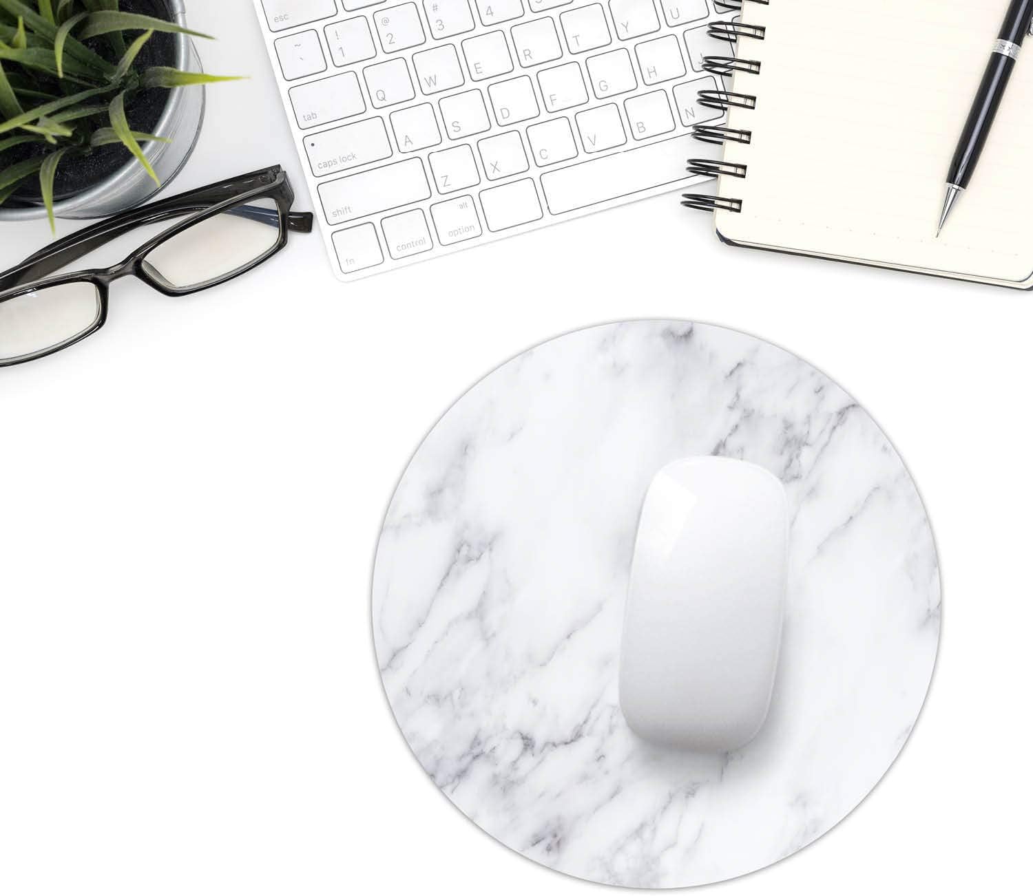 Mouse Mat I Diameter 22 cm Round I Mouse Mat Standard Size Non-Slip diameter 22 cm Marble white - Image 3