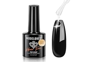 modelones Gel Nail Polish Top Coat, Hema-Free No Wipe Top Coat Hypoallergenic Gel Long Lasting Clear Glossy for Nails Protect, U V/LED Needed Home DIY Winter Manicure Gift for Girls Woman