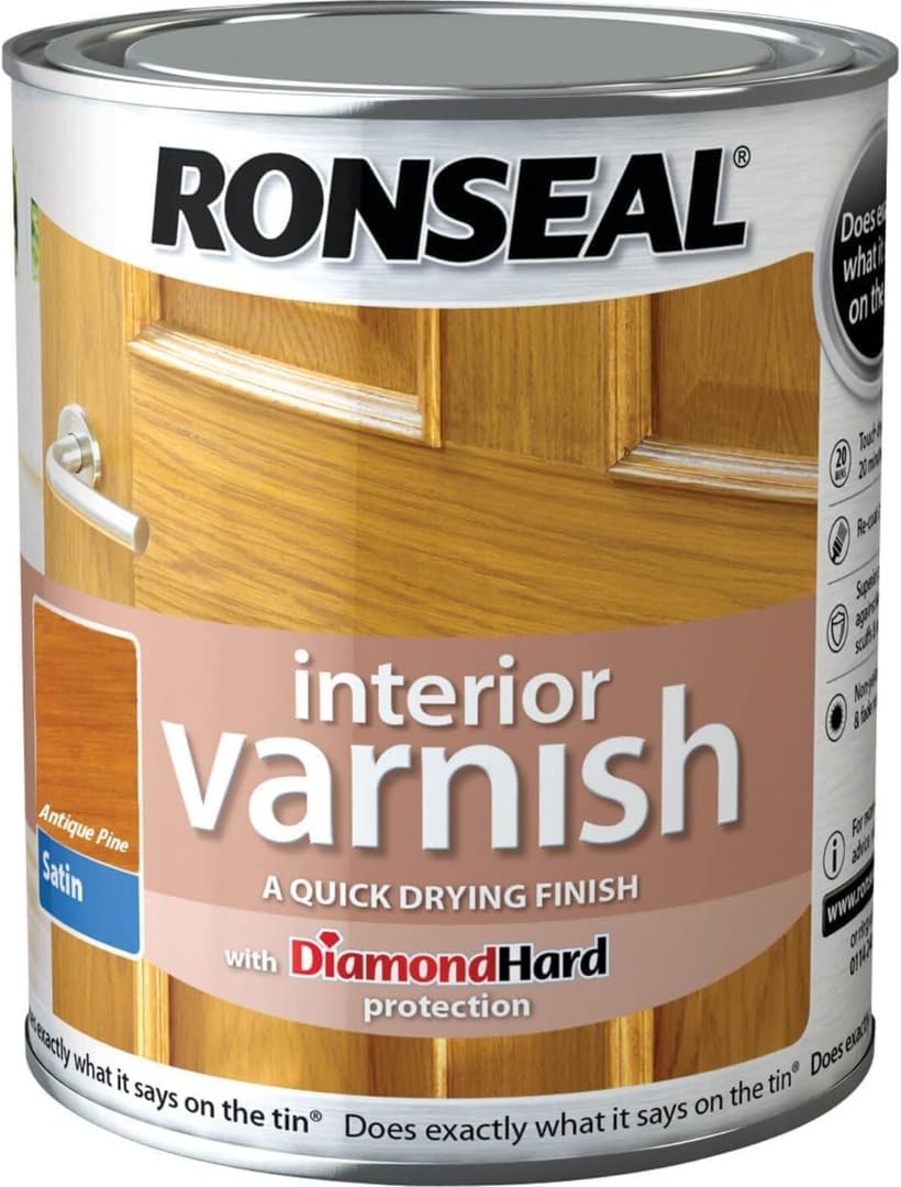 Ronseal Quick Dry Satin Interior Varnish 250ml Antique Pine Wood Protection