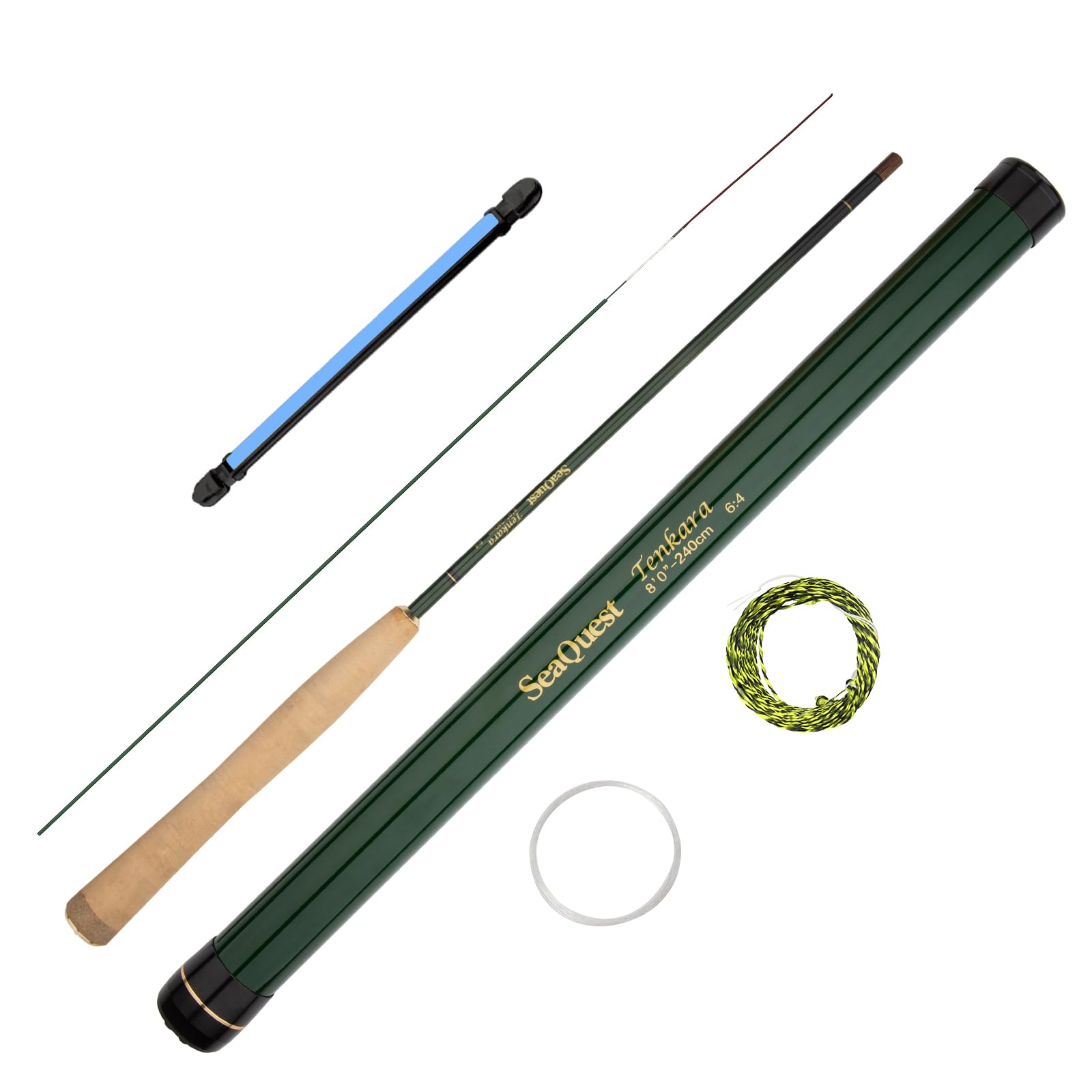 SeaQuest 8' Tenkara Fly Fishing Rod Includes Flies,Lines,Line Keeper Starter Kit 8FT 240cm 8'