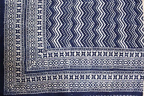 Mango Gifts Indigo Kantha Work Bedspread Queen Size Hand-Block Print 100%Cotton Gudari