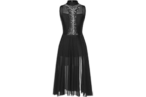 HULIJA Women Lyrical Dance Dress Shiny Sequin Contemporary Modern Dance Costumes Flowy Balllet Leotard