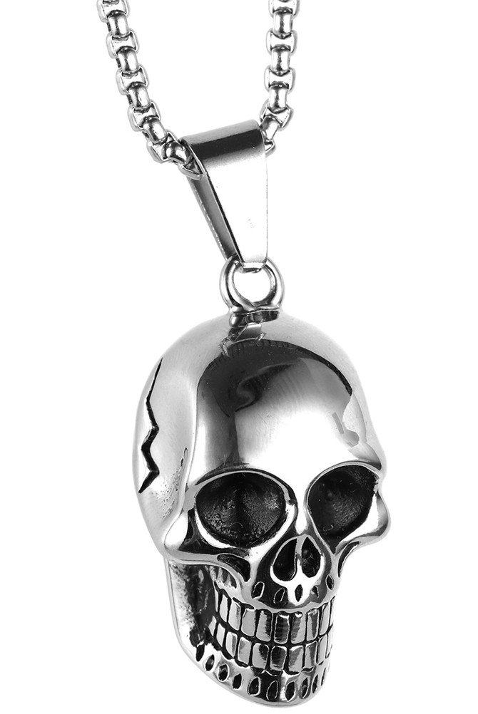 HIJONES Mens Stainless Steel Gothic Biker Silver Tone Skull Charm Pendant with Chain Necklace Punk โ image 1
