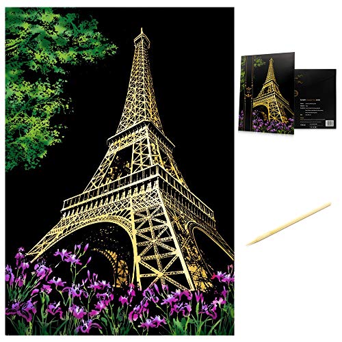 Scratch Art Paper DIY Night View Scratchboard for Adult and Kids,Dazzle Colour Series Size 11.2''x16'' (Color Tower)