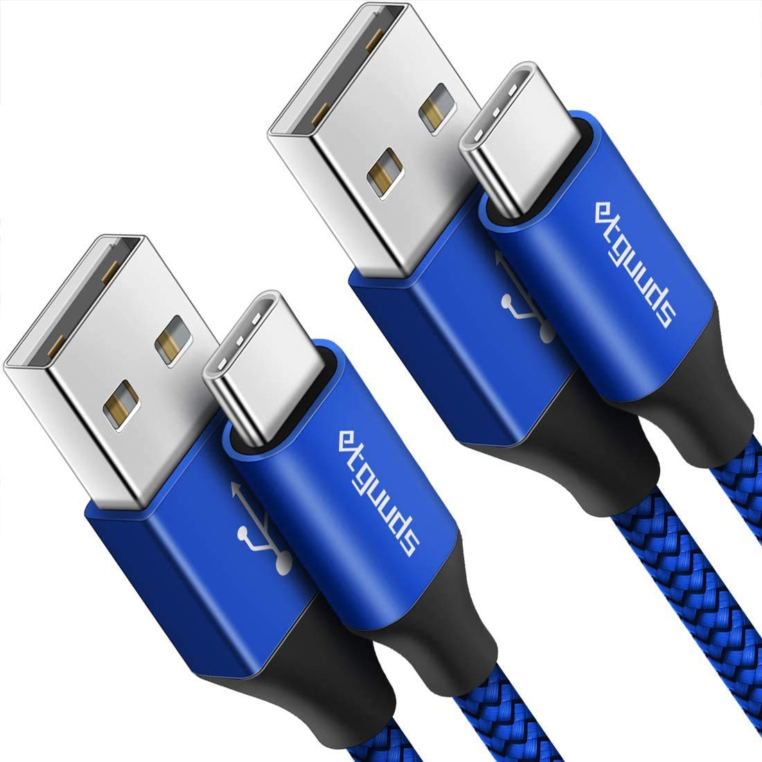 etguuds USB C Charger Cable 2Pack 1M, USB to USB C Cable 3A Fast Charging Type C Phone Lead Braided for Samsung Galaxy S26 S25 S24 S23 S20 S10 S9 Note 20 A55, for iPhone 17/16/15 Pro -Blue