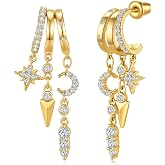 Cicy Bell Gold Earrings For Women 18k Gold Plated Triple Dangle Earrings | Hypoallergenic Drop Huggie Earrings Small Hoop Statement Chain Tassel Earrings Trendy Jewelry Gifts