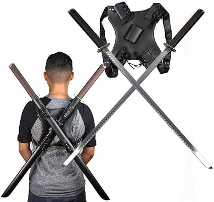 Ace Martial Arts Supply Leonardo Dual Ninja Swords with Back Carrying Scabbard