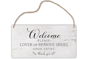 LWBEO Wooden Hanging Sign Plaque, Please Cover Or Remove Shoes Upon Entry, Motivational Quote Wood Wall Sign, Retro Farmhouse Home Decor Gift for Home Living Dining Bedroom Entryway Hallway - A13