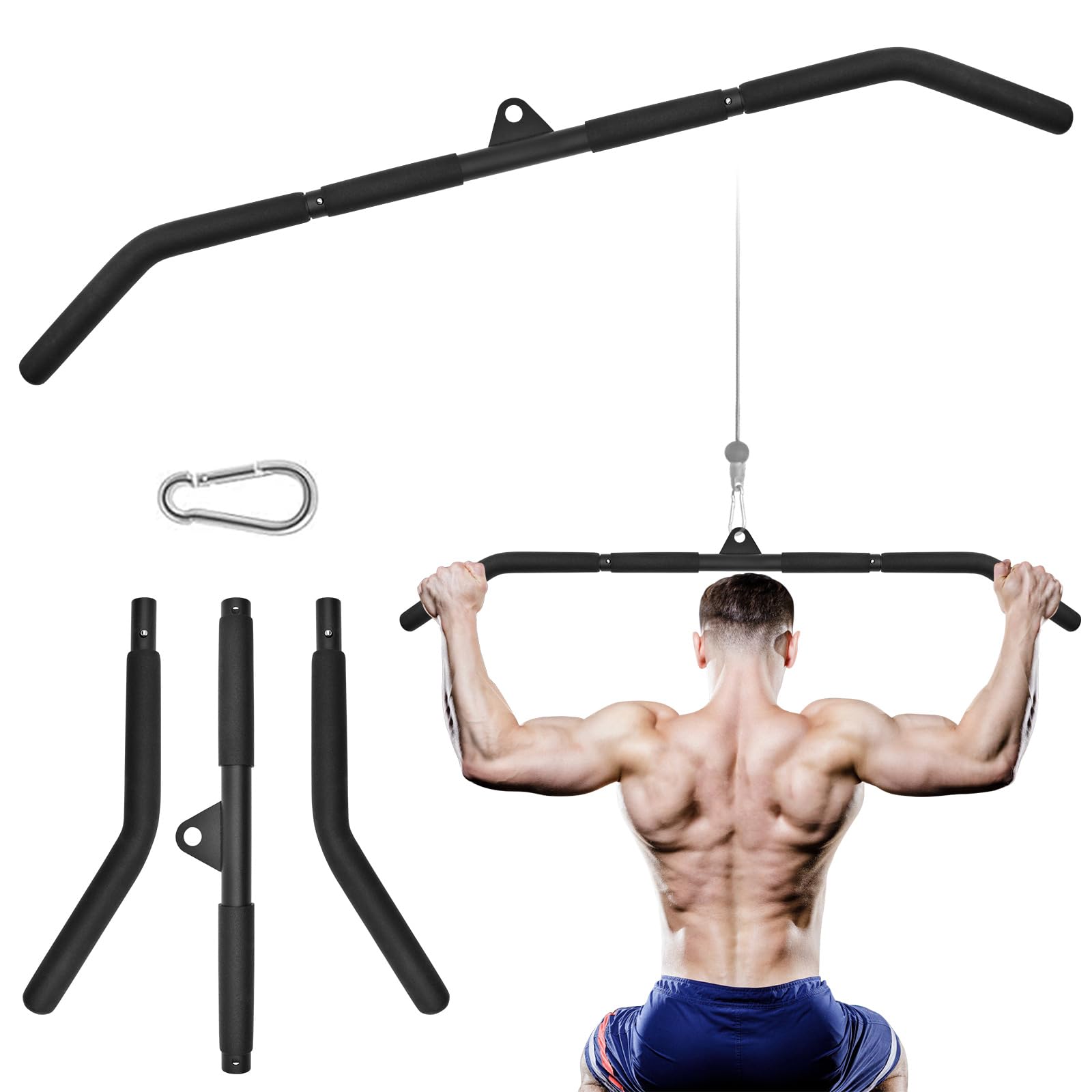Photo 1 of XonyiCos LAT Put Down Bar Cable Machine Attachment, Gym 39.37In Bar for LAT Putdown, Home Gym Exercise Accessories Fitness Bar with Rubber Handle