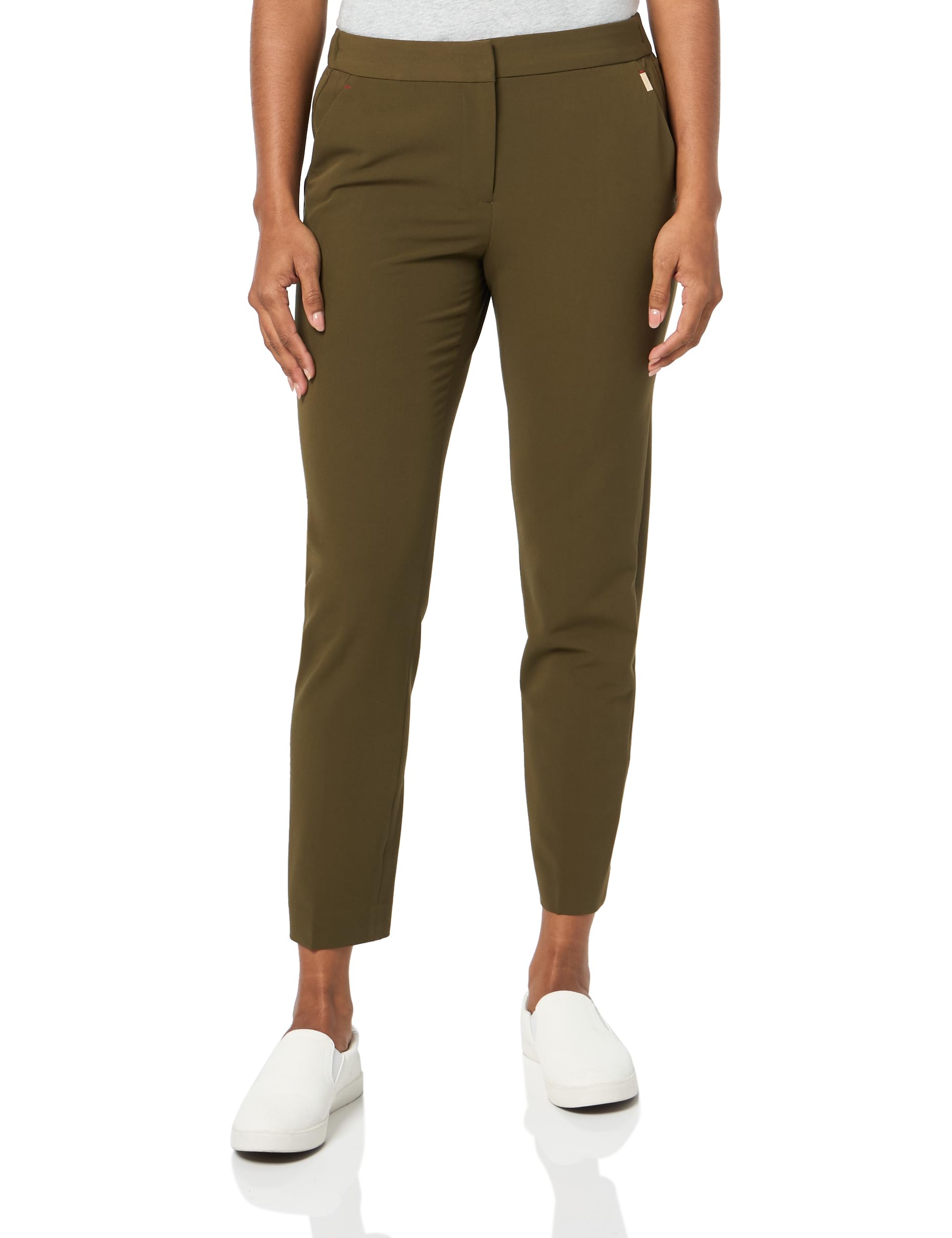 Tommy Hilfiger Womens Sloane Work Pants, Mid-Rise Elastic Waist Dress for Suit, Dark Olive, 4 US