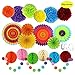 Fiesta Party Decorations, Paper Fans, Pom Poms and Rainbow Party Supplies for Birthdays, Cinco De Mayo, Festivals, Carnivals, Graduation (20 Pieces)