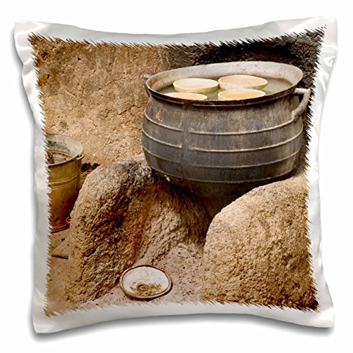 3D Rose West Africa-Ghana-Nakpa Pot On Stove-Mud Dwelling-Af19 Ala0109-Alida Latham Design Pillowcase, 16" x 16"
