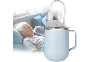 ACUDUDOMA Adult Spill Proof Cup for Elderly, 3 in 1 Stainless Steel Sippy Cup with 2 Straw and 2 Spouts, Suitable for Seniors Disabled Patients Limited Mobility, 15 OZ