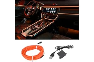 HIPOPY EL Wire LED Strip Lights, USB Auto Neon Light Strip with Sewing Edge, 16FT Electroluminescent Car Ambient Lighting Kit with Fuse Protection, Car Decoration Accessory (Orange/16FT)