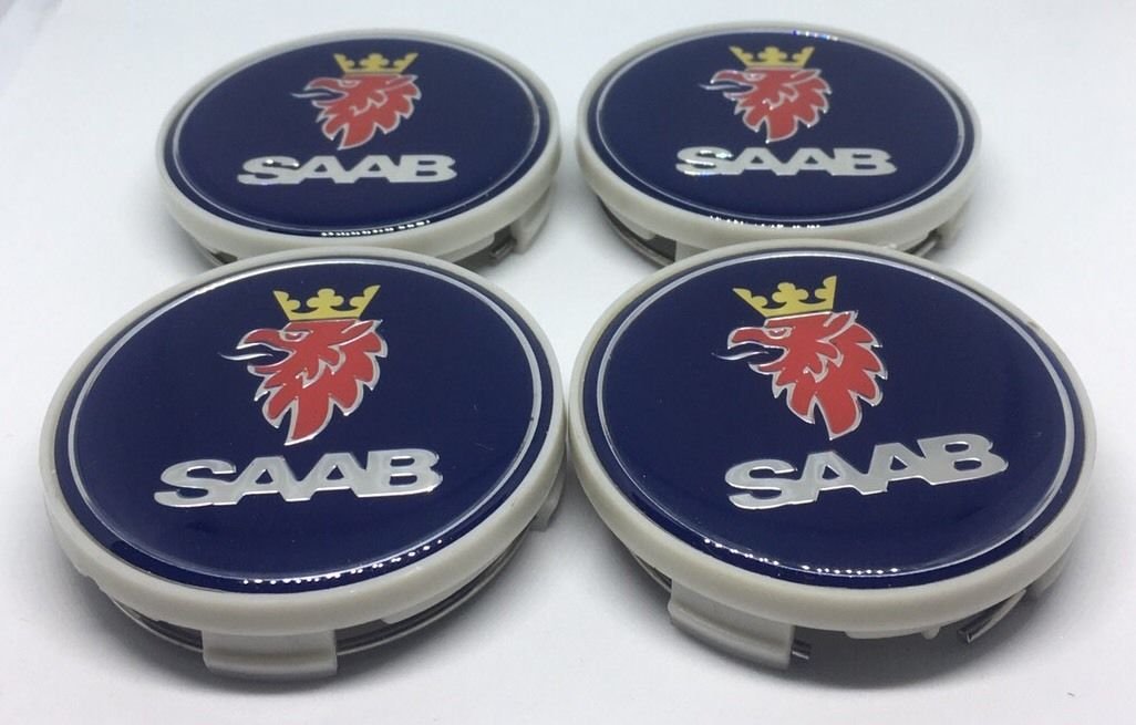 Set of 4 SAAB alloy wheel hub center caps SAAB, 63 mm, hubcaps Amazon