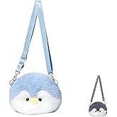 Plush Penguin Crossbody Bag with Adjustable Strap for Women - Soft Shoulder Backpack in Deep Gray and Blue (Blue)