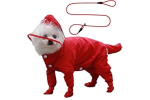 IOICYBF Dog Raincoat with Hood, Waterproof Full-Coverage Reflective Rain Jacket with Leash Quick-Drying Rain Poncho and Shoes for Small Medium Large Dogs,Red,M