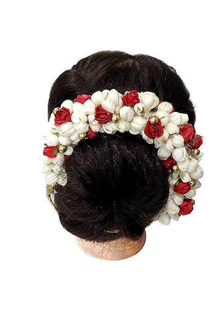 Ssworld Artificial Gajra Red White Hair Accessory Amazon In