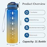 EYQ 1L Water Bottle with Straw Time Marker Tritan BPA-Free Leak-Proof view 2