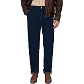 Soojun Mens Elastic Waist Fleece Lined Jeans Relaxed Fit with Zipper and Button