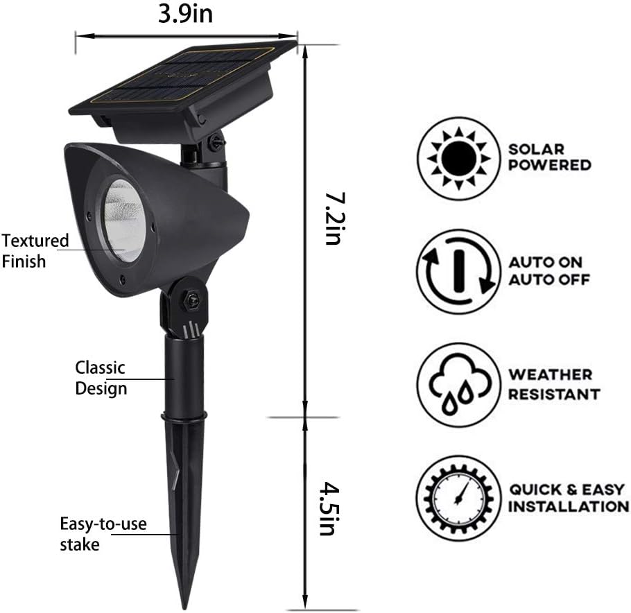 Solar Landscape Spotlights, Brightown Waterproof Adjustable Outdoor Led Spot Lights Wireless Automatic Landscaping Light for Yard Driveway Garden Pathway Lawn Walkway Pool Patio Pack of 2 - - 