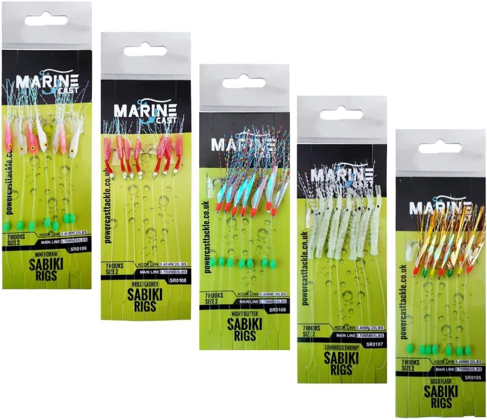 Mackerel Feathers sea fishing rigs lures 7 Hooks Sabiki Rig/hook size 2 - Mixed