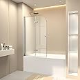 CKB 35" W x 55" H Bathtub Shower Door. 1/4" Easy Clean Tempered Glass Frameless Tub Door. 180° Rotatable Bi-Folding Shower Doors with Polished Steel, Reversible
