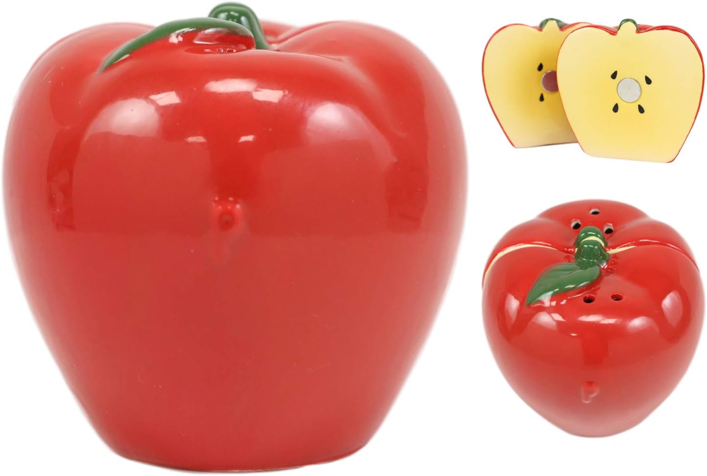 Ebros An Apple A Day Keeps The Doctor Away! Red Apples Magnetic Salt And Pepper Shakers Set Ceramic Spice Holder Earthenware Kitchen Decor Figurines Novelty Giftware Decorative