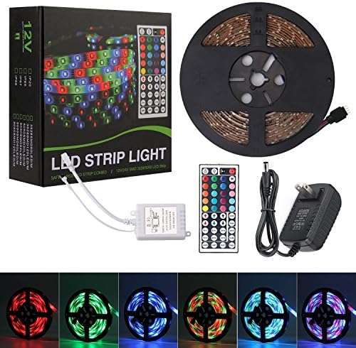 [Upgrade Ver.]Led Light Strip Targher 5M/16.4ft 12V 2A Waterproof RGB SMD3528 300 Leds Strip Lights Kit with Flexible Strip Light+ Double PBC 44 Key Remote Control+ Power Supply For Indoor Outdoor