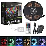 [Upgrade Ver.]Led Light Strip Targher 5M/16.4ft 12V 2A Waterproof RGB SMD3528 300 LEDs Strip Lights Kit with Flexible Strip Light+ Double PBC 44 Key Remote Control for Indoor Outdoor