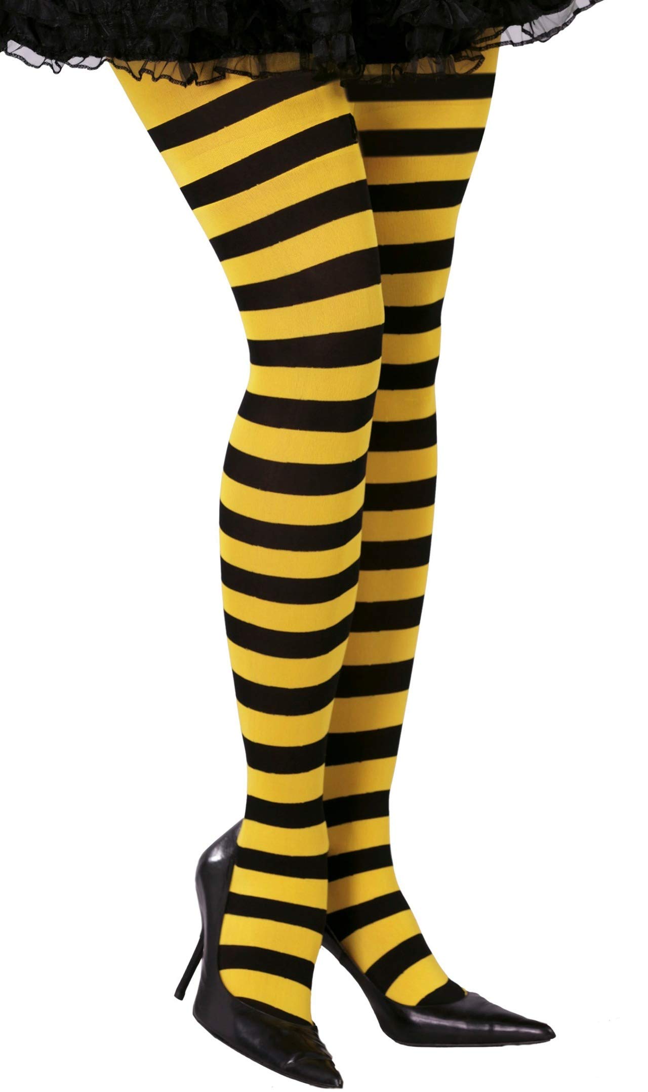 FIESTAS GUIRCA | Yellow Striped Tights for Women (One Size) - Witch Costume Tights for Halloween, Carnival and Fancy Dress Parties - Ideal Accessory for Cosplay and Masquerades - Black and Yellow