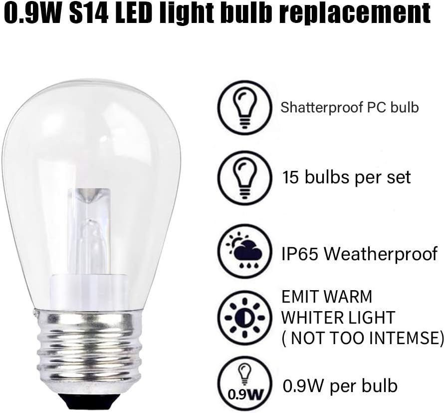 SUNTHIN 48ft LED Outdoor String Lights with 0.9W Shatterproof Bulbs for Patio String Lights,Backyard Lights,Porch Lights, Commercial Light String Outdoor Use: Home Improvement