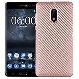 Nokia 6 Case, Demo [Scratch Resistant] Super Lightweight Ultra Slim Carbon Fiber Shock Absorption Soft TPU Protective Cover For Nokia 6 (Rose Golden)