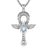 VANJAMI Ankh Egyptian Necklace 925 Sterling Silver Ankh Cross Necklace Scarab Ankh Pendant Ancient Egyptian Symbol jewelry Gift for Men Women