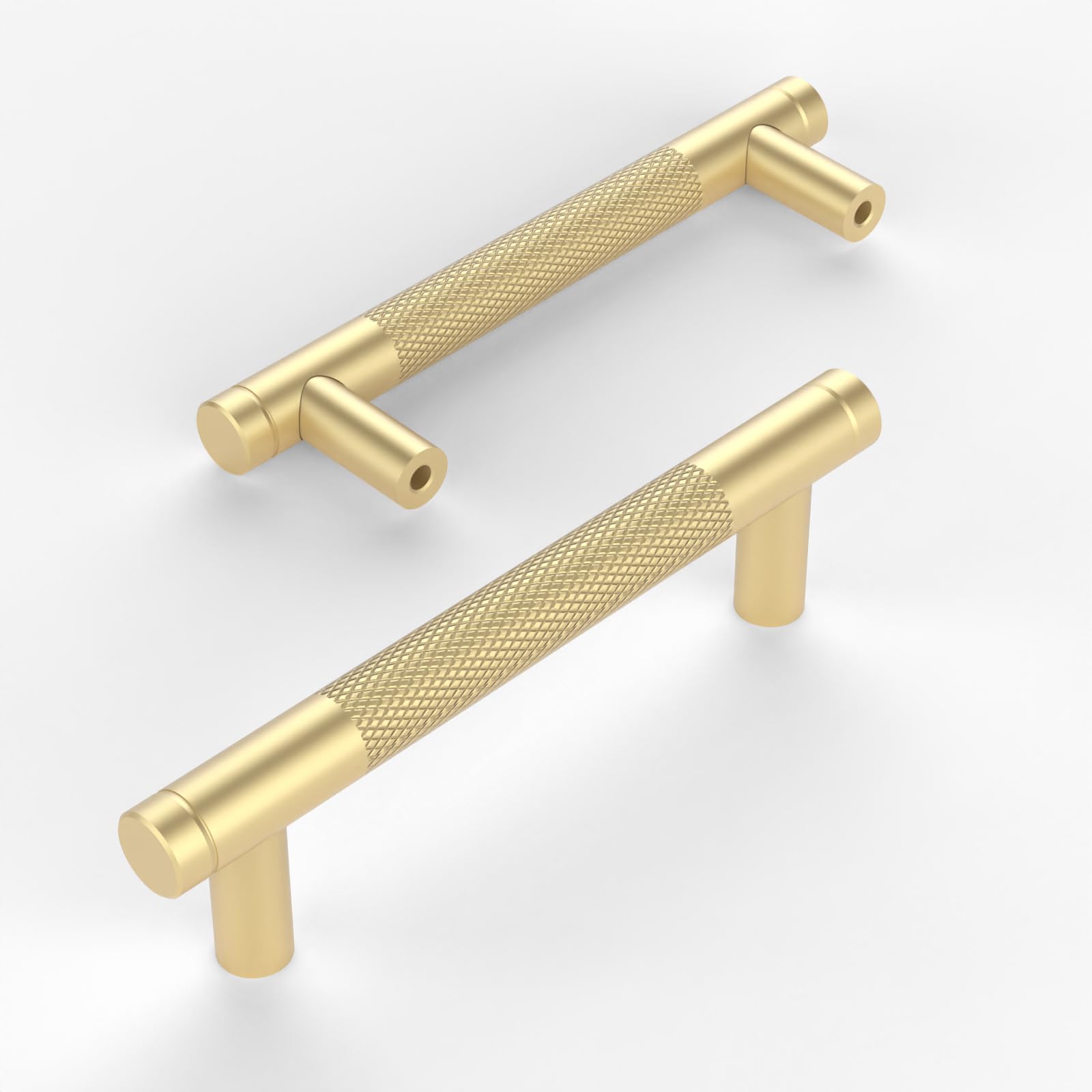 Amerdeco 10 Pack Brushed Gold Knurled Cabinet Pulls 96mm Hole Center to Center Kitchen Cabinet Handles for Drawer Dresser, Cupboard and Wardrobe UK0040