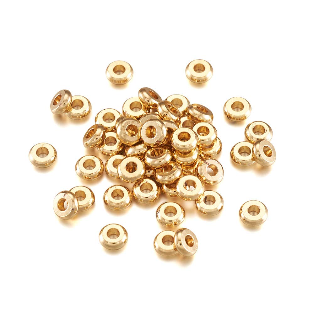 Cheriswelry 50pcs 4mm Flat Round Coin Brass Spacer Beads Real Gold Plated for DIY Jewelry Making Hole:1.5mm