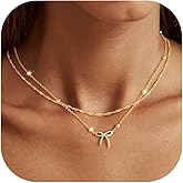 Yoosteel 14K-Gold-Plate Bow Necklaces for Kids Teen Girls Women - Dainty Bow Choker Necklaces Simple Small Pendant Necklaces for Teenage Girl Women Trendy Gift Jewelry