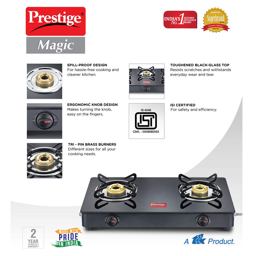 Prestige Magic Glass Top 2 Burner Gas Stove
