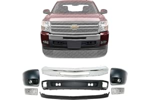 US AUTO PARTS PLUS New Front Bumper Chrome Steel + Lower Valance + Extension Textured + Bumper Ends Primed + Fog Lights Right & Left Side Direct Replacement For Chevrolet Silverado 1500 2009-2013