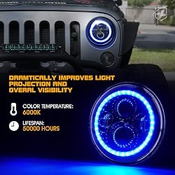 Xprite 7" inch 90W LED Headlights with Blue Halo