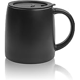 LINVIA Classic Mug, 14 oz Large Coffee Mug with Handle, Ceramic Porcelain Tea Cup, Smooth Matte (Sliding Lid, Black)