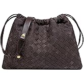 Suede Woven Hobo Tote Bag for Women Slouchy Underarm Shoulder Leather Drawstring Bag Crossbody Purses (Coffee)