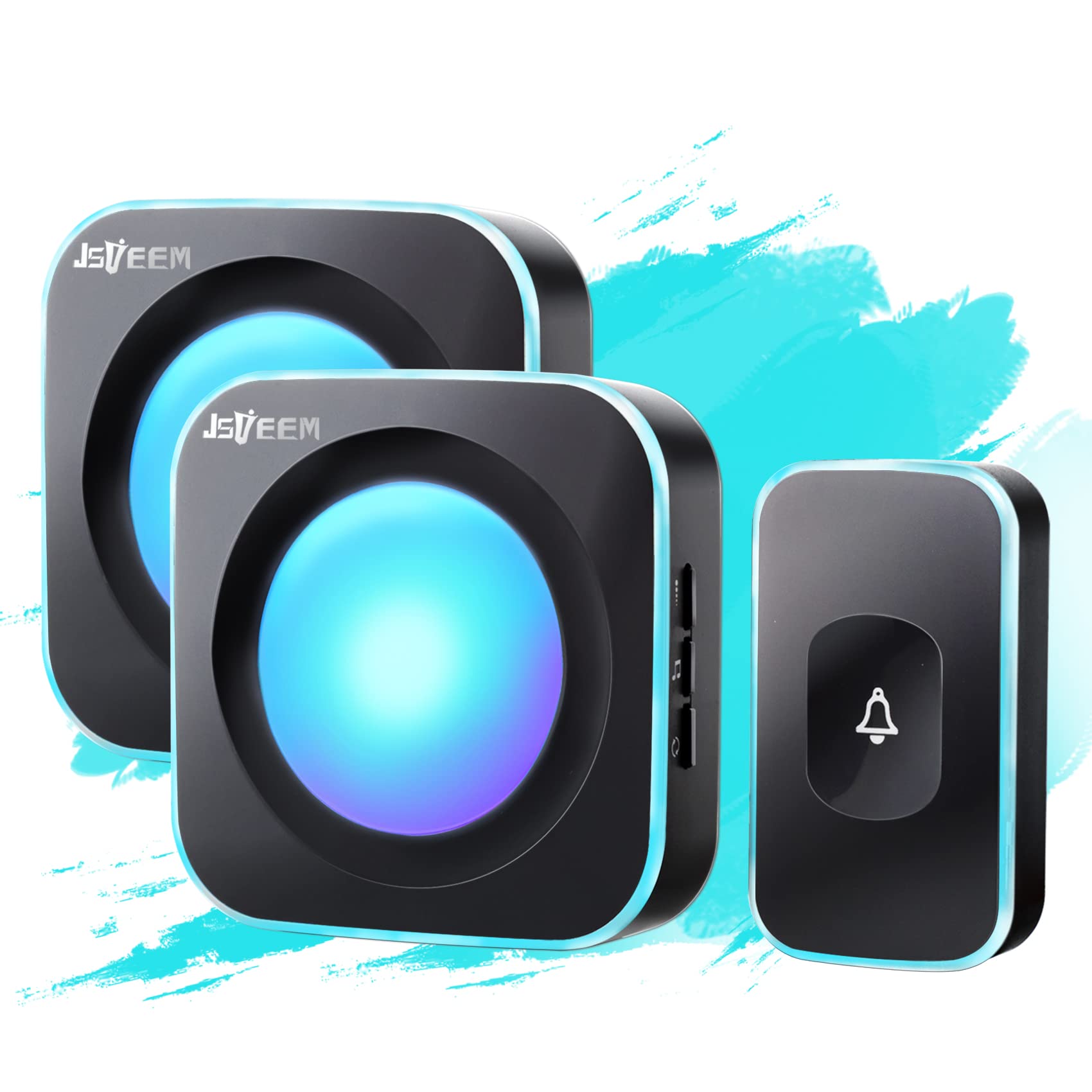 Photo 1 of Wireless Doorbell JSIEEM 1200 feet Waterproof Door Bells & Chimes Wireless with Flash LED Light 36 Melodies 4 Volume Levels for Home Office (2 Receivers& 1 Touch Button, Black)