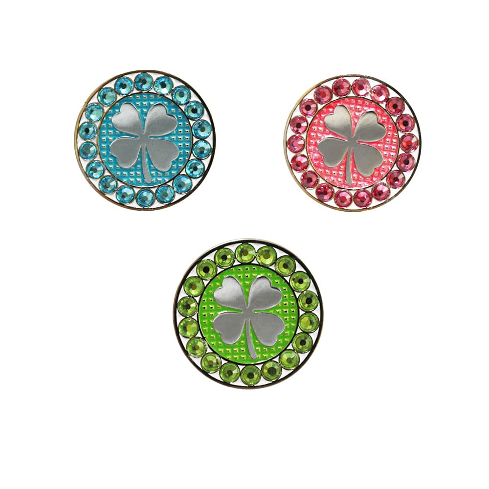 Myartte Golf Ball Markers Crystal Ball Markers Fit Magnetic Golf Hat Clips and Magnetic Divot Tools (Clover-White)