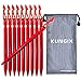 Kungix Tent Stakes Pegs 7” Aluminium Alloy with Reflective Rope 10-Piece (Red)