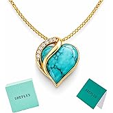 Sheplus Valentine's Day Gifts – Real Turquoise Heart Necklace, Silver Love Genuine Western Country with Sparkling Accents, Birthstone Jewelry for Women
