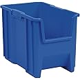 Akro-Mils 13014 Stak-N-Store Heavy Duty Stackable Open Front Plastic Storage Container Bin, (17-1/2-Inch x 11-Inch x 12-1/2-Inch), Blue, (4-Pack)