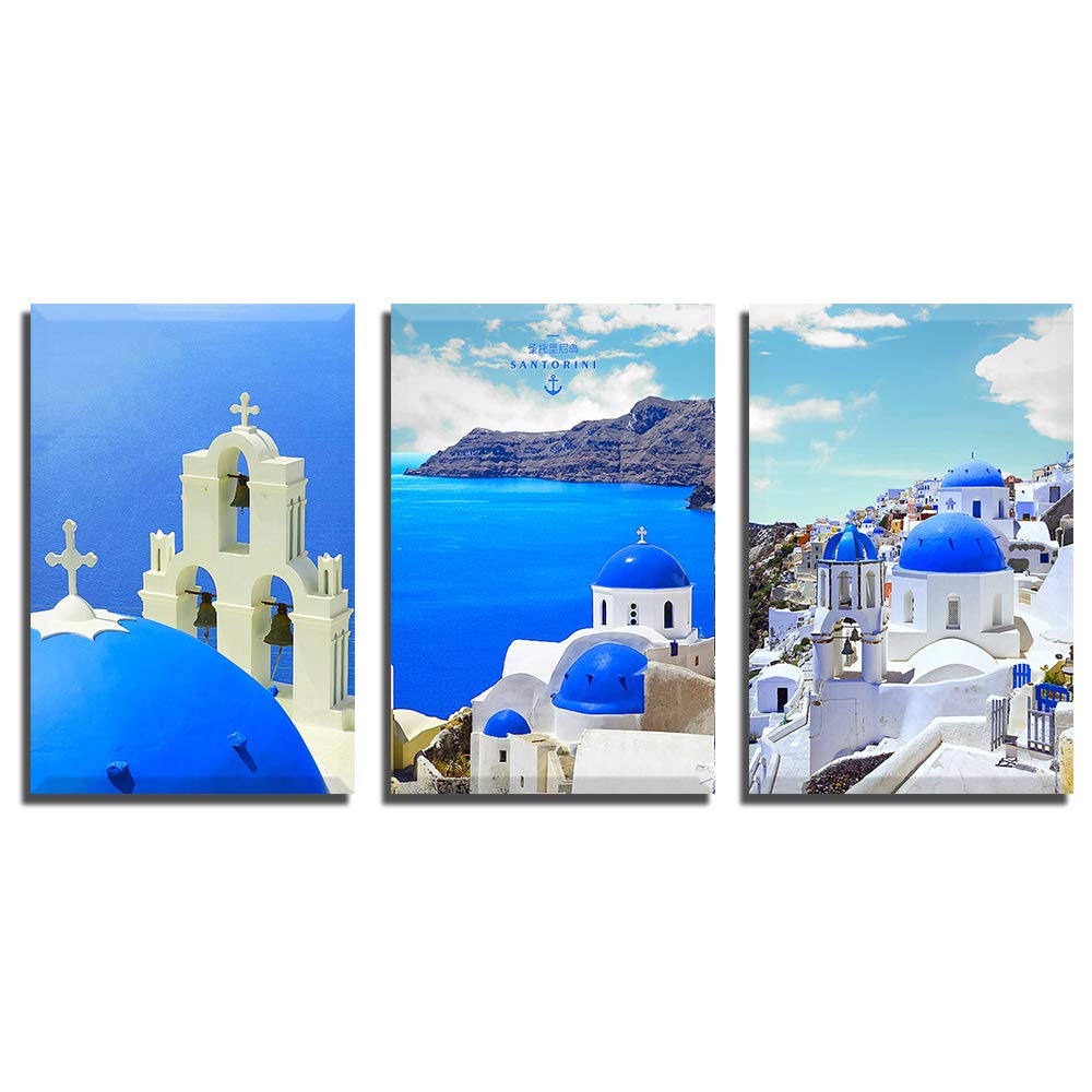Loboo Idea Canvas Prints Wall Art - Sunset View of The Blue Dome Churches of Santorini, Modern Wall Decor/Home Art Stretched Gallery Wraps Print & Inner Wood Framed. Ready to Hang
